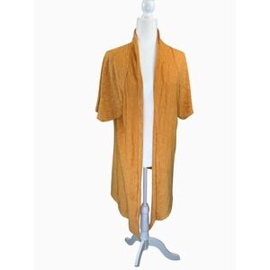 Eileen Fisher 1X Mustard Linen Blend Open Front Short Sleeve Cardigan